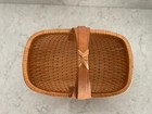 Hand Woven Willow Basket With 3 Wooden Handles - Vintage Asian
