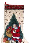 Vintage Christmas Stocking Hand Crafted Santa  Bells  Tree  Presents  34    X 12   