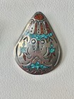 Vtg Native American Navajo Pendant Sterling  Silver Turquoise Coral Inlay 