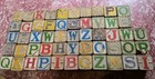Lot Of 53 Vintage Child s Wood Blocks Alphabet number Picture  Antique Primitive