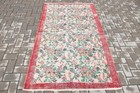 Turkish Vintage Oushak Rug  Floral Low Pile Rug  3 7x6 4  Red Vintage Accent Rug