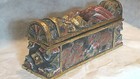 Antique Asian Wood Carved Painted Gilt Storage Box W exotic Animals  creatures 