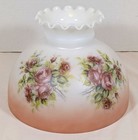 Round Glass Oil Lamp Shade Pink   White With Pink Roses Decoration  9 3 4  Diam 