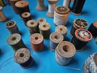 Antique Wood Spool With Threads  Lot Of 37  J p Coats  Coats   Clark s  Brooks 