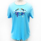 Quacker Factory Plus Blue Nautical Sequin Crab Crew Neck Shirt Top 3x