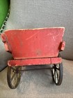 Antique Vintage Red Toy Wooden Wagon Metal Wheels Originally Pulled By A Horse