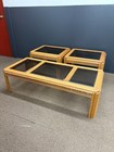 Vintage 1980s Post Modern Oak Smoked Glass Coffee Table   End Tables Set 3pc