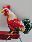 Vtg  Pecking Roosters Tin Litho Hand Squeeze Mechanical Toy 1970 s Reproduction