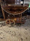 Vintage Italian Floral Inlaid Drop Leaf Marquetry Bar tea Cart With Serving Tray