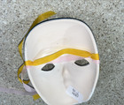 H267  Small Ceramic Painted Mardi Gras Hanging Wall Mask   Ribbons 4 25 