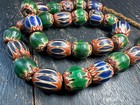Vintage Chevron Glass Beads Necklace 26  Antique Venetian Style Tribal Jewelry
