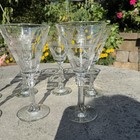 Vtg Libbey Wine Water Etched Glasses Geometric Stem Art Deco Barware Set Of 7