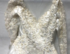 Original Gloria Vanderbilt  White Satin Beaded Long Sleeve Wedding Dress Size 6