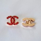 Set Of 2 Chanel Buttons  Rhinestones  Red  Gold  18mm  Stamped