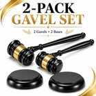 2pcs Wooden Meeting Gavel Sound Block Judge Hammer Auction Ceremony Gift Set Box