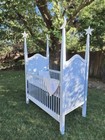 Vintage Hand Made De Arthur Design Wooden Blue   White Baby Crib W stars   Moons