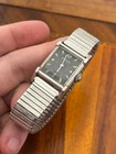 Vintage Wittnauer Watch Men 10k White Gold Filled Tank Black Dial 24mm Running