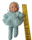 Vintage Handmade Crocheted Doll Plastic Face 8  Light Pastel Blue Curly Limbs