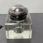 Glass Inkwell Cut   Polished Square Silver-plate Cap