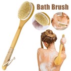 Bath Body Brush Soft Bristles Shower Back Scrubber Anti-slip Long Bamboo Handle