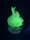 Vtg Rare Blue Akro Agate Powder Puff Scottie Dog Milk Glass Lidded Dish Glows 