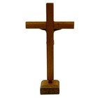 Small Wooden Standing Cross Crucifix With Goldtone Corpus Jesus 4 5  Tall 