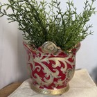 Vintage Red Gold Chinoiserie Porcelain Planter Cachepot Hollywood Regency