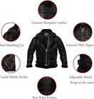 B3 Bomber Jacket Black  Real Sheepskin Raf Aviator Wwii Flight Coat Men