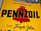 Vintage Pennzoil Quart Motor Oil Can Tough Film Porcelain Metal Gasoline Ad Sign