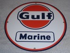 Vintage  gulf Marine Outboard Boat Motor  11 3 4  Porcelain Metal Gas   Oil Sign