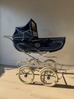 Vintage Peg Perego Pram Baby Carriage Navy Blue Italy Chrome Spoke Wheels Bassin