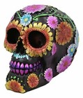 Ebros Black Day Of The Dead Floral Blooms Sugar Skull Figurine Skulls 6  Long