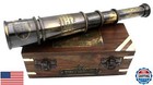Vintage Brass Pirate Spyglass Telescope With Engraved Wooden Box     Nautical D