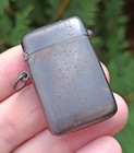 Antique Gunmetal Vesta Case Sapphire Cabochon Match Safe Striker 1900s Wwi Era