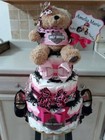 Pink Harley Davidson Theme 3 Tier Diaper Cakes  diaper Cakes   Baby Shower Gift