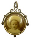 Antique Art Nouveau Photo Pendant Child Big Hat Photograph Gold Filled Keepsake
