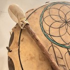 Vintage Taos Ceremonial Wood And Rawhide Drum With Beater  dream Catcher Design