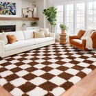 Fluffy Area Rug Checkered Soft Shaggy Carpet Mat For Living Room Bedroom Floor