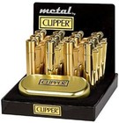 1 X Full Size Refillable Metal Clipper Lighter Gold With Lighter Box Tin