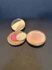 Vintage Art Deco Gold Tone   Enamel Rouge Compact W  Painted Rose 118