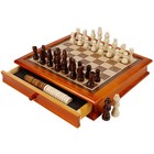 12-inch Wooden Chess   Checkers Set With Storage Drawer - Portable Board Game Fo