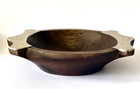 Vintage Argentina Wood Bowl Alpaca Nickel Silver Applied Handles Hand Carved