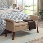Storage Bench Ottoman Tan Beige Polyester Fabric Tufted Rolled Arms Solid Wood