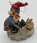 Gnome Elf Feeding Mouse Figurine Hanging Christmas Ornament Ceramic