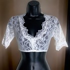 New Xl White Lace Dirndl Blouse Undershirt Top Stretchy V Neck Crop