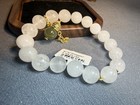 Natural White Golden Silk Jade Bracelet With Green Hetian Jade Charm