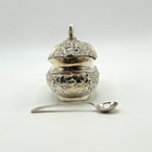 Antique 1906 Sterling Silver Mustard Pot Birmingham By W Oliver   1920 Spoon