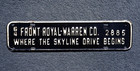 1964 Front Royal - Warren County Virginia License Plate Topper - Skyline Drive