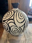 Vtg Gambone Style Terra Cota Black   White Large Ceramic Art Pottery Vase 12 