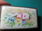 2  Rare  Silver Plated Enamel Art Russian Pill Trinket Box Jewelry Floral